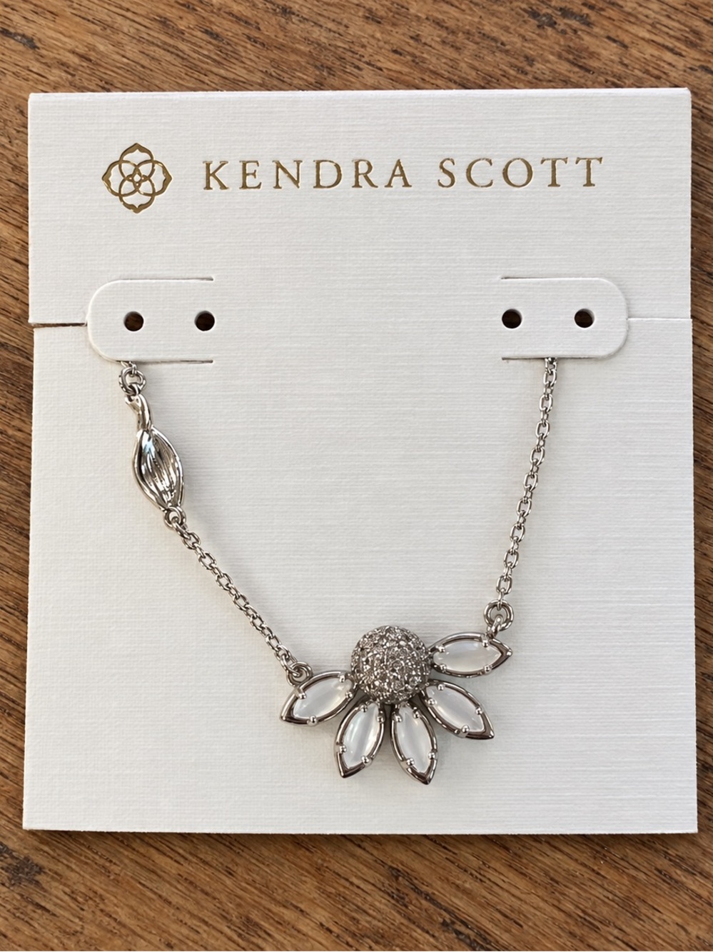 Kendra Scott Anya Flower Pendant Necklace Silver Rhodium Ivory Mix NWT